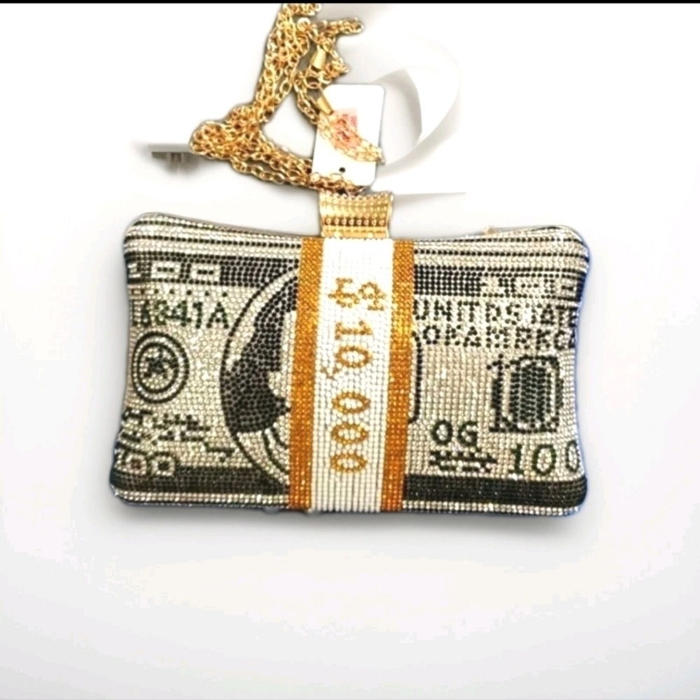 Crystal Beaded Clutch Shoulder Bag Black Silver and Gold